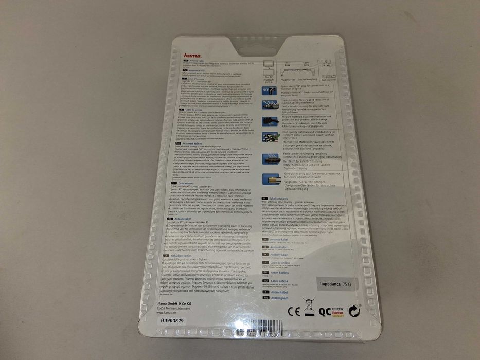 N125 Kabel Antenowy TV Hama Koaksjalny 3m Kątowy 90° Potrójnie Ekranow