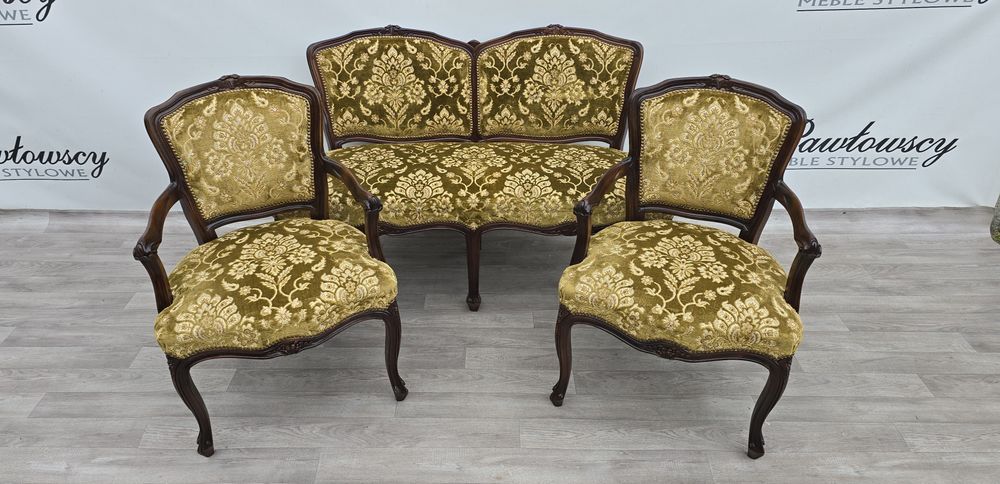 Stylowy zestaw wypoczynkowy  Sofa + 2 fotele Chippendale