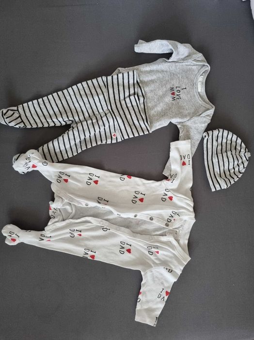 Komplet niemowlęcy h&m rozm. 50 I love mom dad, body śpiochy