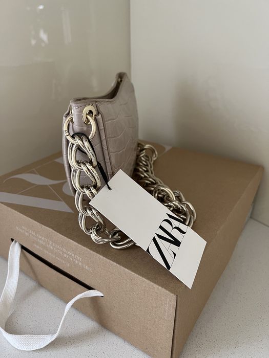 Nowa torebka Zara beżowa złoty łańcuch