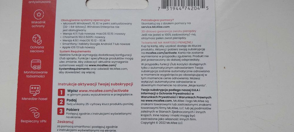 Antywirus McAfee na 1 rok Total Protection nie zamula komputera okazja