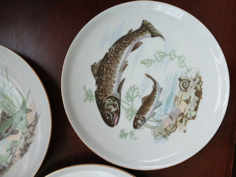 Porcelanowe talerze 17 cm rybki 6 sztuk ryby Colditz