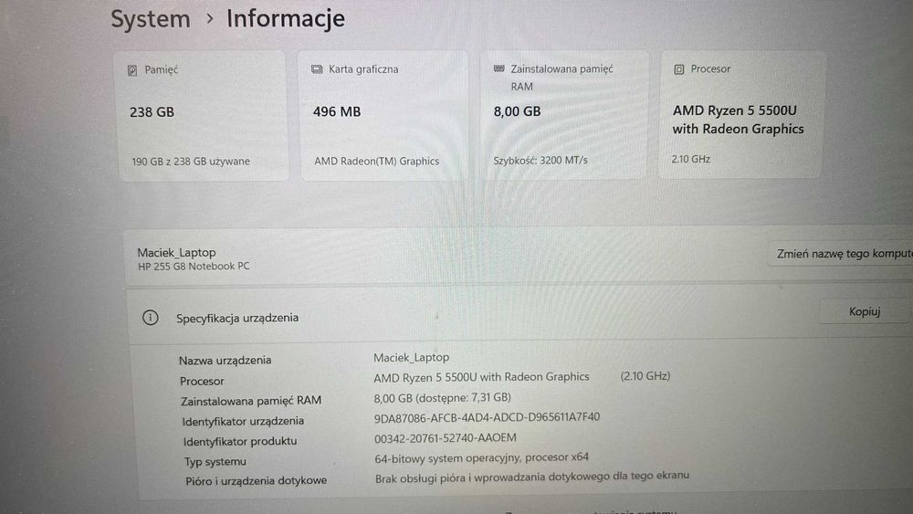 Komputer Laptop HP 255 G8 Notebook PC