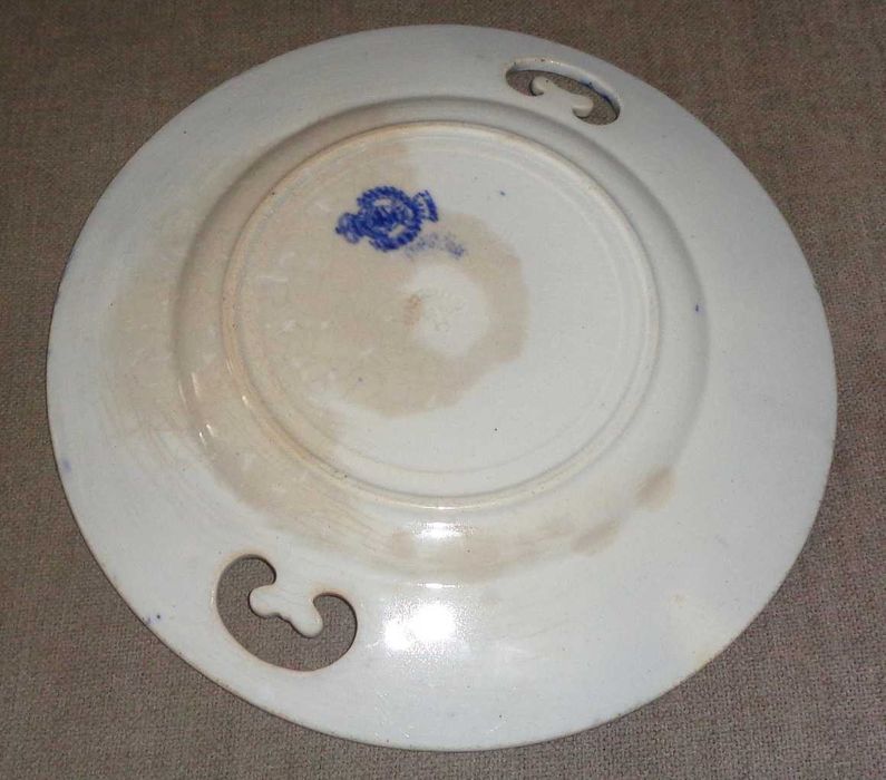 Prato para bolo, decoração azul com dourados, "Massarellos