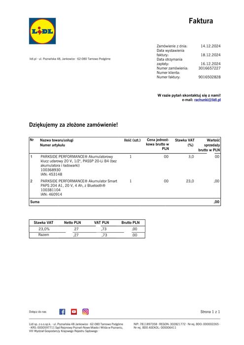 Klucz udarowy Parkside 20V, PASSP 20-Li B4+ładowarka+2x aku. GWARANCJA