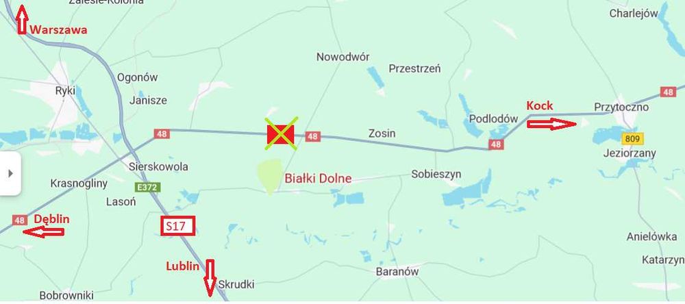 Działka usługowa 0,9362 ha przy DK48 Białki Dolne