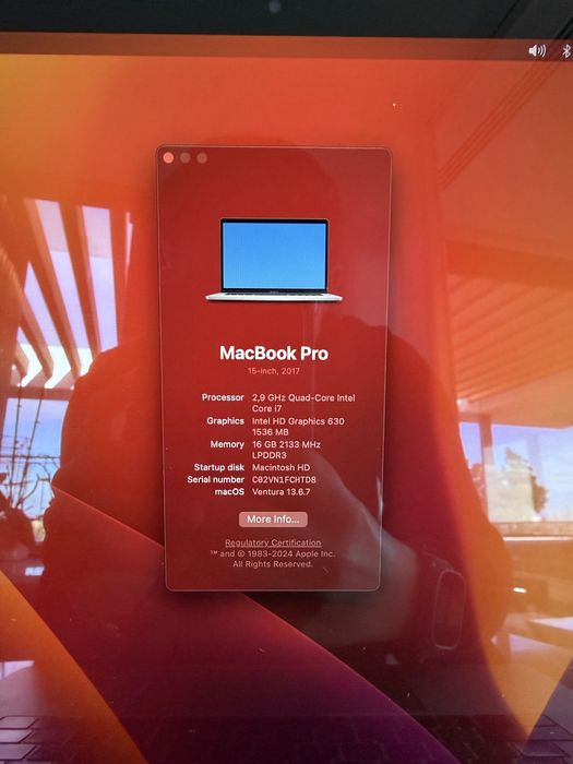 MacBook Pro 15-inch, 2017 - 16GB, 2,9GHz I7