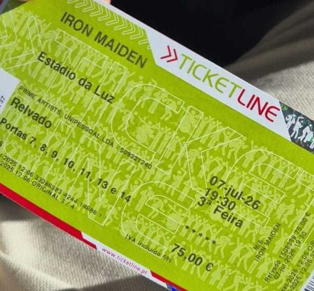2 Bilhetes - Iron Maiden - Estádio da Luz (Relvado)