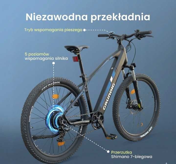 Rower Elektryczny Górski E-MTB GRUNDIG HT 27.5" 250W Shimano