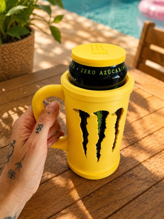 Caneca porta-lata amarelo com tampa