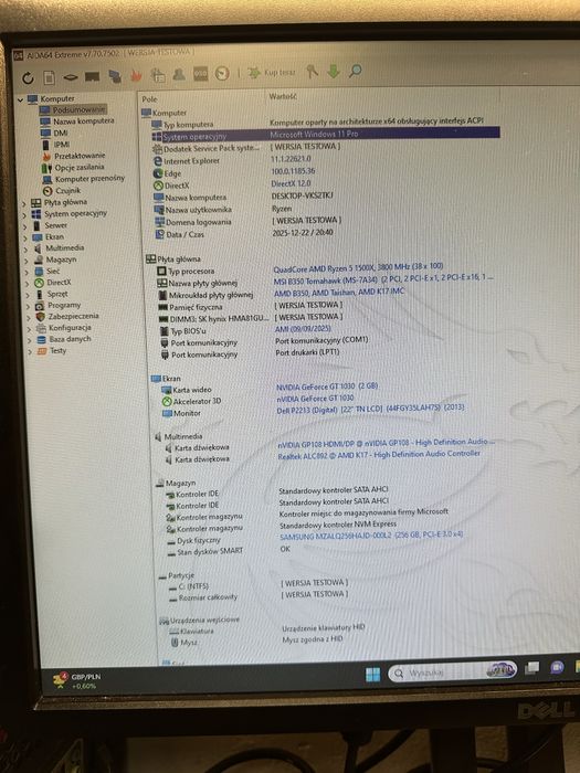 Komputer RYZEN 5 Dysk M2 256 grafika GeForce MSI