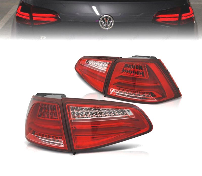 FAROLINS TRASEIROS PARA VOLKSWAGEN VW GOLF 7 12-17 LIGHTBAR VERMELHO CROMADO LED