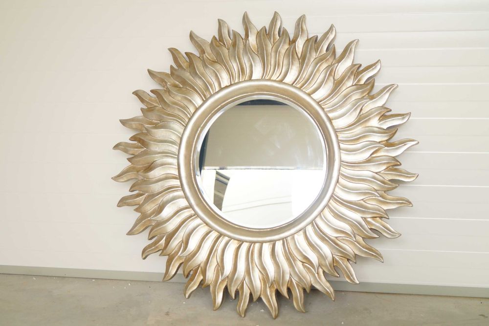 Lustro kryształowe SŁOŃCE promienie srebrna rama glamour