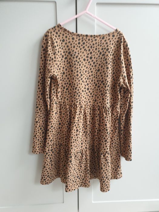 Brązowa beżowa sukienka w panterkę kropki H&M 134
