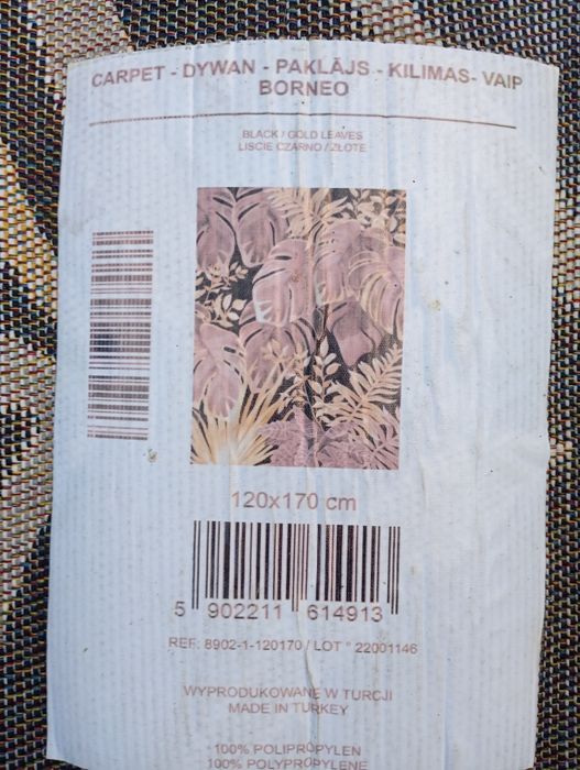 Dywan Borneo Liście czarno-złoty 120 x 170 cm zewnętrzny, wewnętrzny