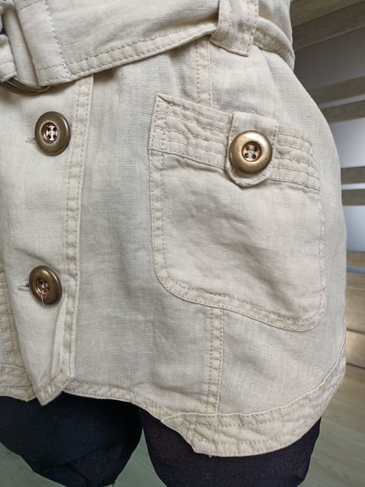 LEN Dunnes  buzka kamizelka Boho Hippie eko bezrękawnik safari retro top lniana eko natura