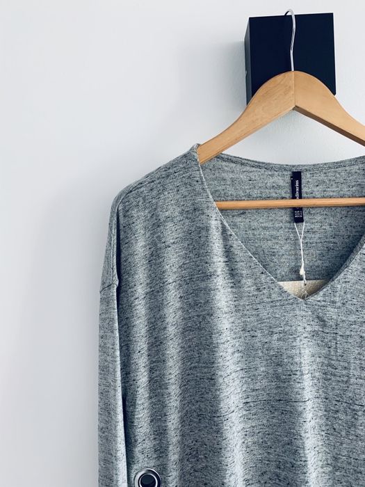 Sweter bluzka longsleeve szary melanż basic oversize Stradivarius