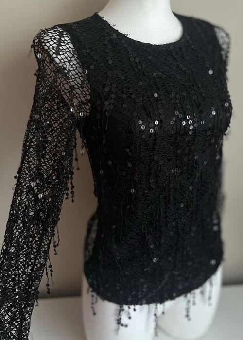 Imprezowy top siateczkowy cekinowy bluzka z cekinami size S