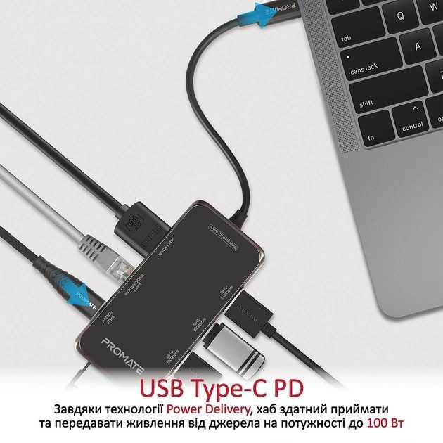 USB-C хаб 8-в-1 Promate PrimeHub-Mini