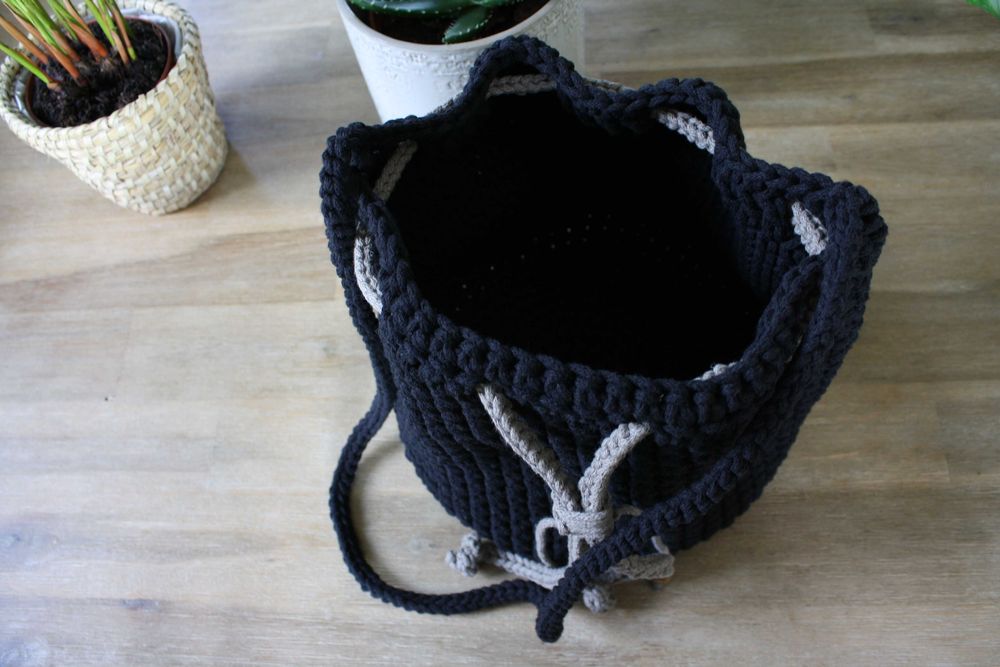 Sploting - czarna bawełniana torebka worek, sznurek ze ściągaczem