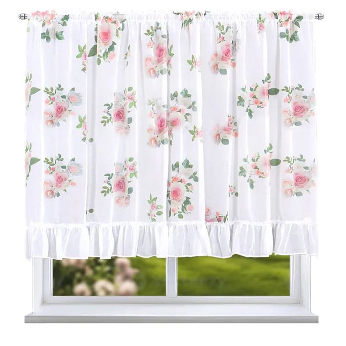 Gotowa firana 150x300 z etaminy w kwiaty