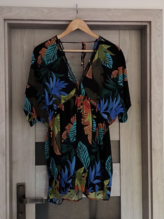 Sukienka tunika Desigual M liście grafiki kimono