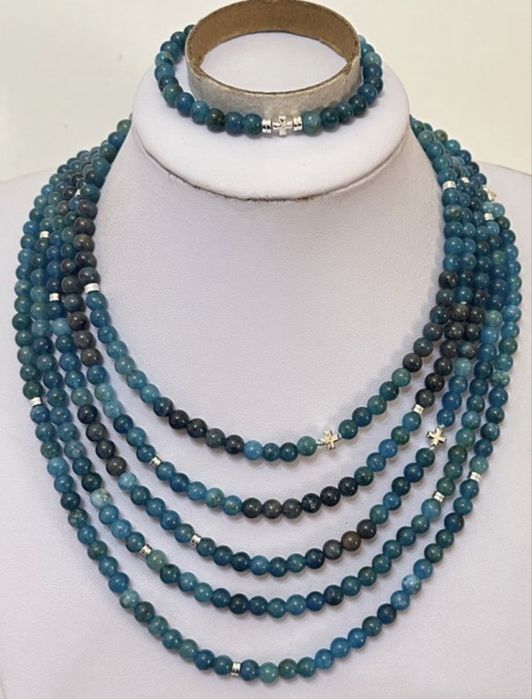 Luksusowy komplet: Naszyjnik 220cm i bransoleta. Naturalny Apatyt