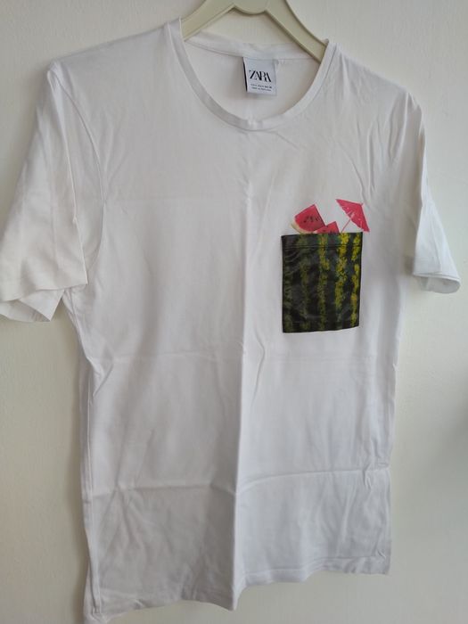 T-shirt branca com bolso original - Zara - Tamanho S