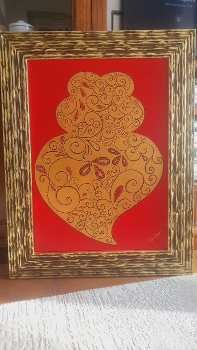 Quadro muito bonito pintado à mão. Coração de viana