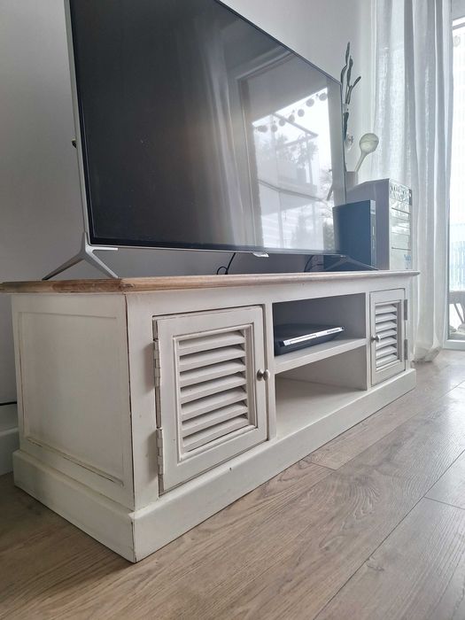 Szafka RTV Belldeco Bristol White z drewna mango