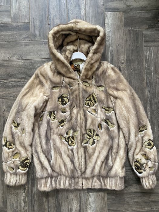 Шуба бомбер з норки декор шкіра М-L