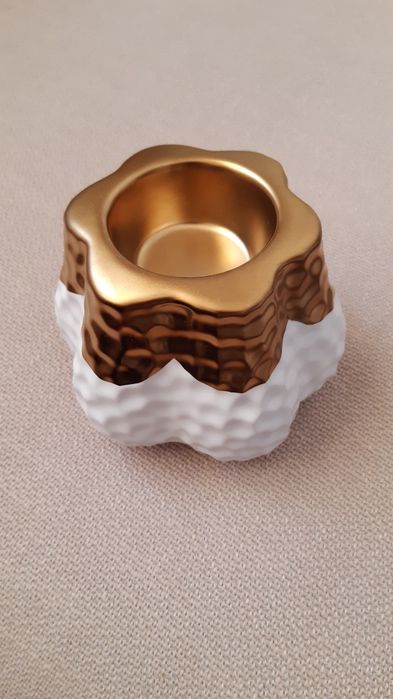 Castiçal Decorativo Cerâmica Branco/Ouro