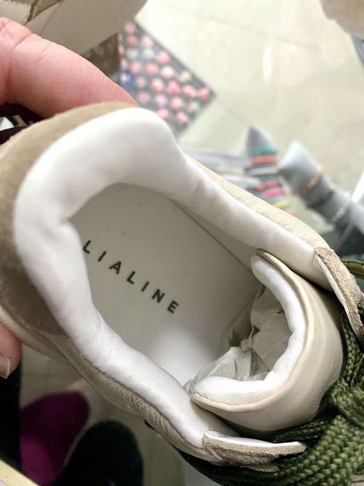 Tenis Lia Line Matelassê bege/verde pele