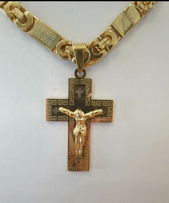 Komplet męski łańcuszek I krzyż splot królewski stal  60 cm 8mm