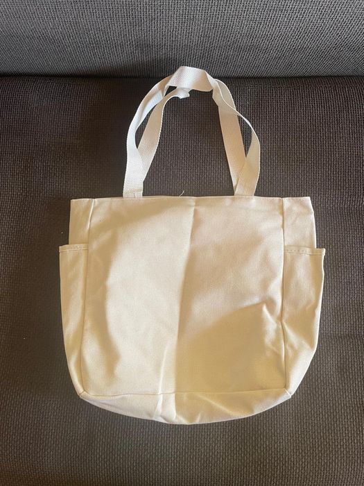 Torba materiałowa torebka na ramię plażowa z kieszeniami shopper beż