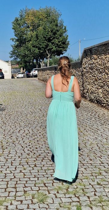 Vestido de cerimónia M como novo verde água