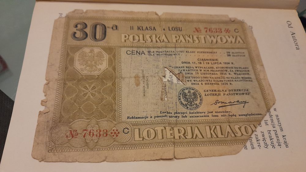 Sprzedam oryginalny bon loteryjny z 1934 r.