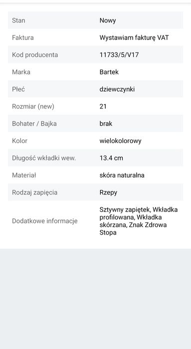 Trzewiki Bartek r. 21 półbuty buciki dla dziewczynki skóra