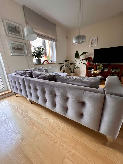 Elegancka narożna kanapa firmy Livingroom, szary welur