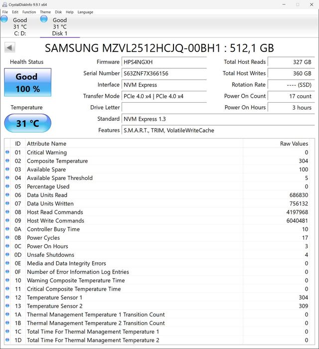 Samsung PM9A1 512GB NVMe SSD (MZ-VL25120) - OEM-версія 980 PRO