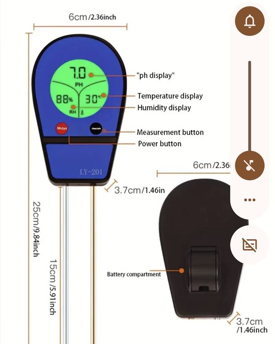 Цифровий Тестер Грунту з pH, Температури та Вологи