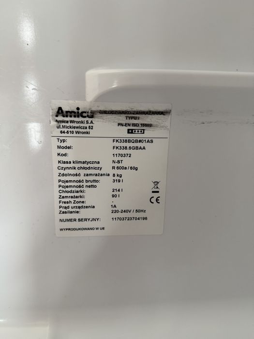 Front szklany gorny lodowka amica