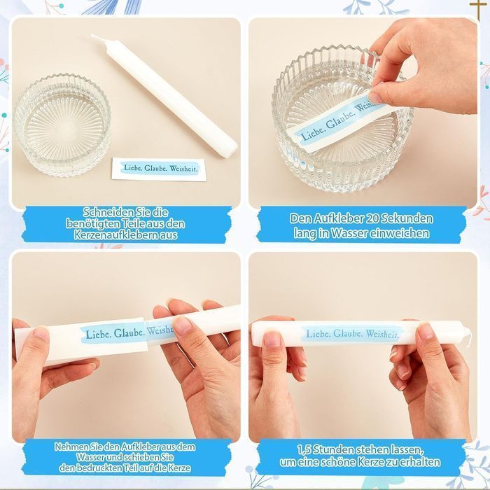 Tenare 4 Arkusze Naklejek na Świeczki do Chrztu 29x19cm