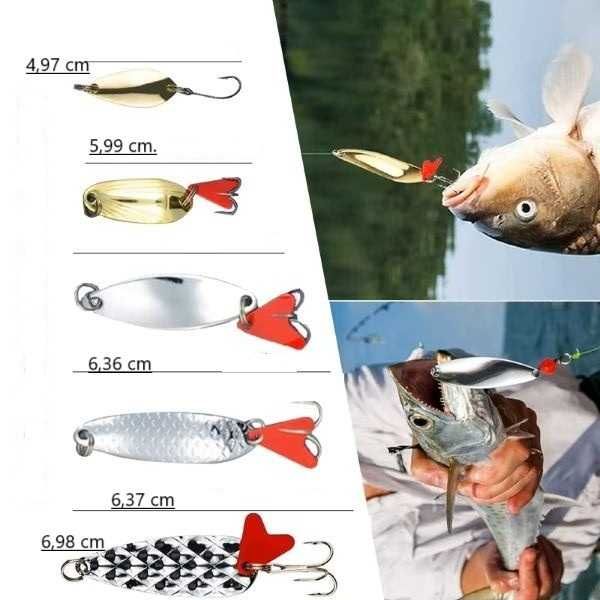 Przynęty twarde . Błystki w kolorze srebrnym i złotym. 10 szt.