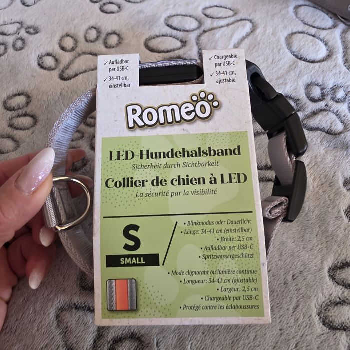 Obroża LED dla psa Romeo – USB-C, rozmiar S, nowa