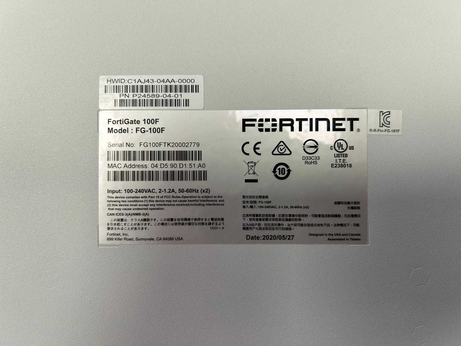 Fortinet FortiGate 100F – High-Performance Professional Firewall64584417162498122