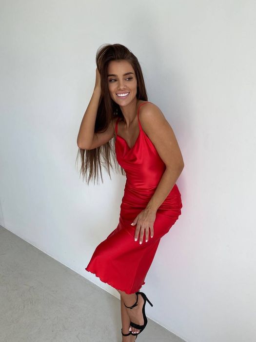 Міді сукня комбінація на бретелях шовкова сатинова атласна миди платье