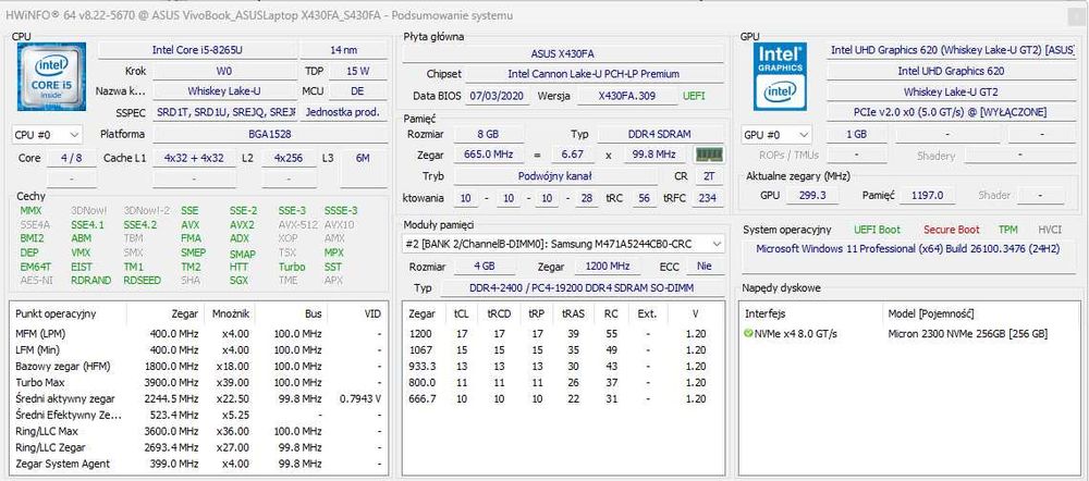 Laptop Vivobook Asus S430F 13 Intel Core I5 8 GB / 256 GB FHD WIN 11