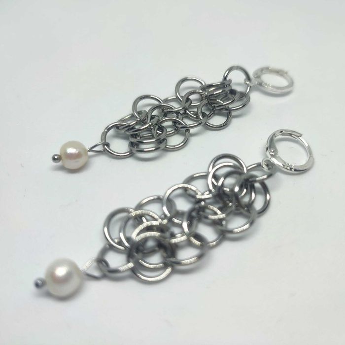 Kolczyki chainmail z perłami biżuteria w stylu wikingów fantasy gotyk