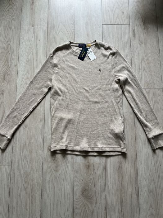 Лонгслів Polo Ralph Lauren з вафельним візерунком бежевого кольору.